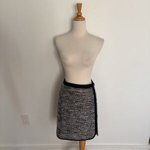 J Crew Womens Skirt Size 00 Navy Blue Rose Gold Zipper Front Pencil Mini Lined